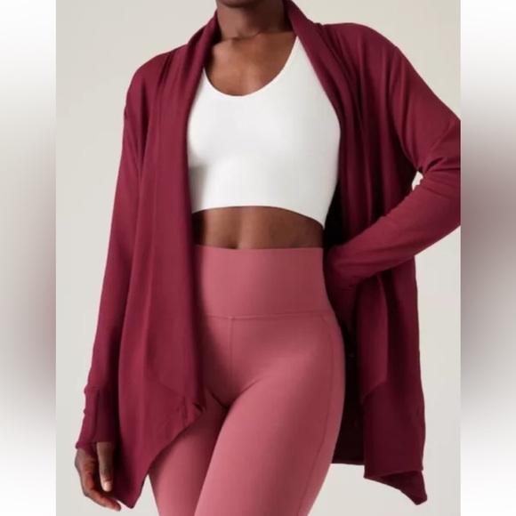 Athleta Sweaters - Athleta Pranayama Modal Wrap Coffeeberry Red Open Cardigan Sweater size XS